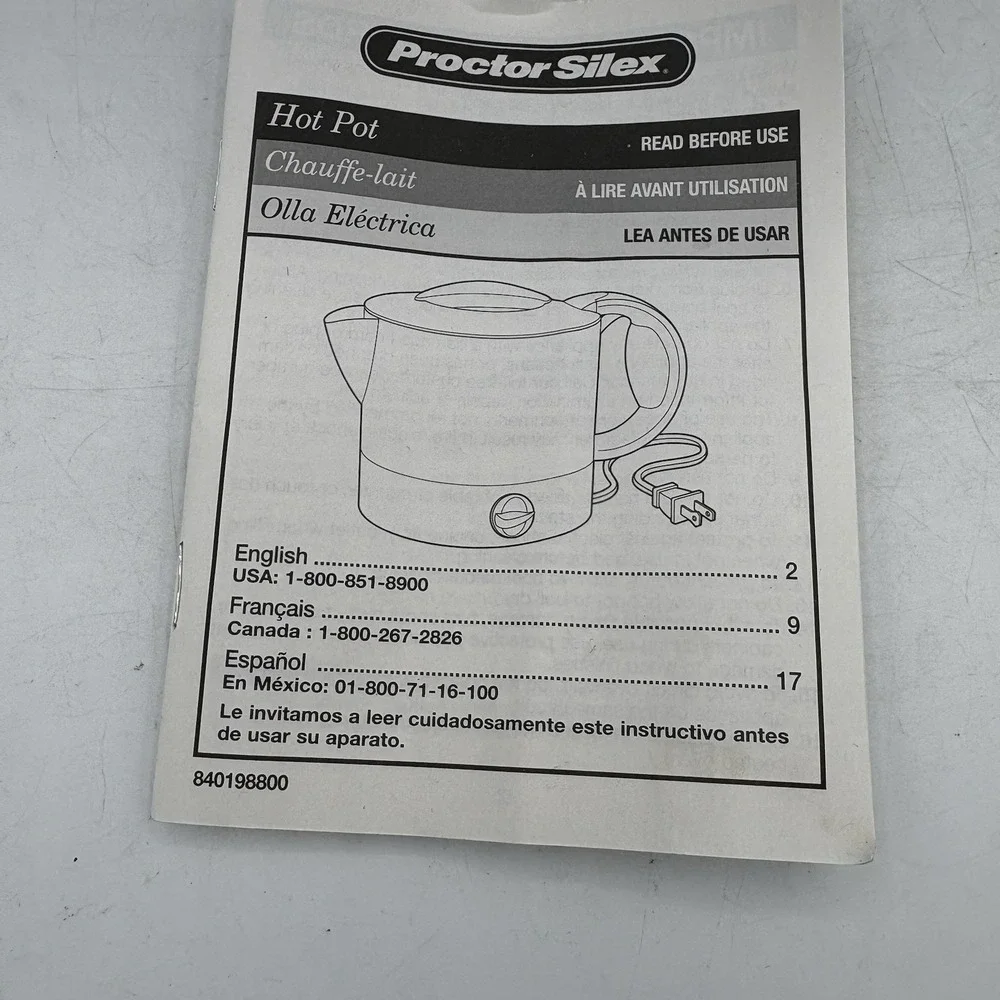 Proctor Silex Electric Kettle Hot Pot Boil 32 oz Max Blue White w Manual HP04